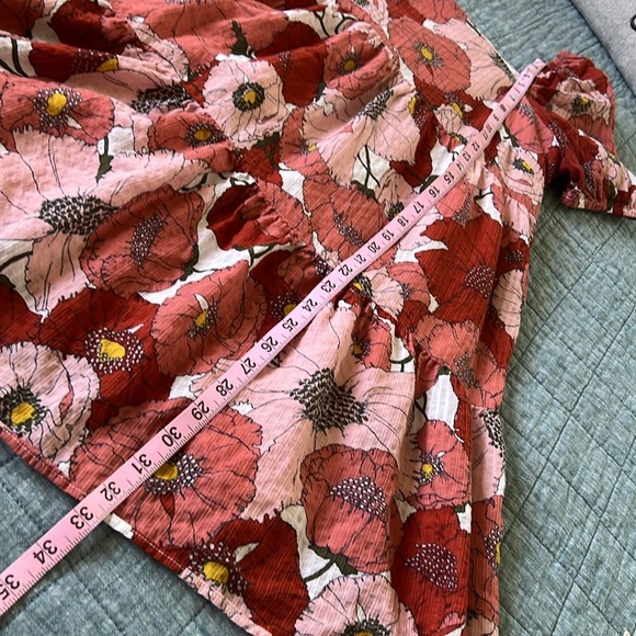 LOFT Poppy Square Neck Puffed Sleeve Tiered Mini Dress in Coral - Picture 8 of 9